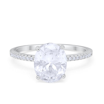Oval Art Deco Wedding Engagement Bridal Ring Round Simulated CZ 925 Sterling Silver